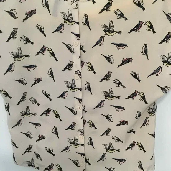 Blouse with Birds and Buttons on Back, Size Small - Picture 3 of 6